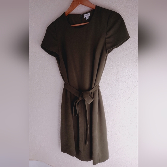 J. Crew Olive Mini Dress with Waist Tie - Picture 4 of 6